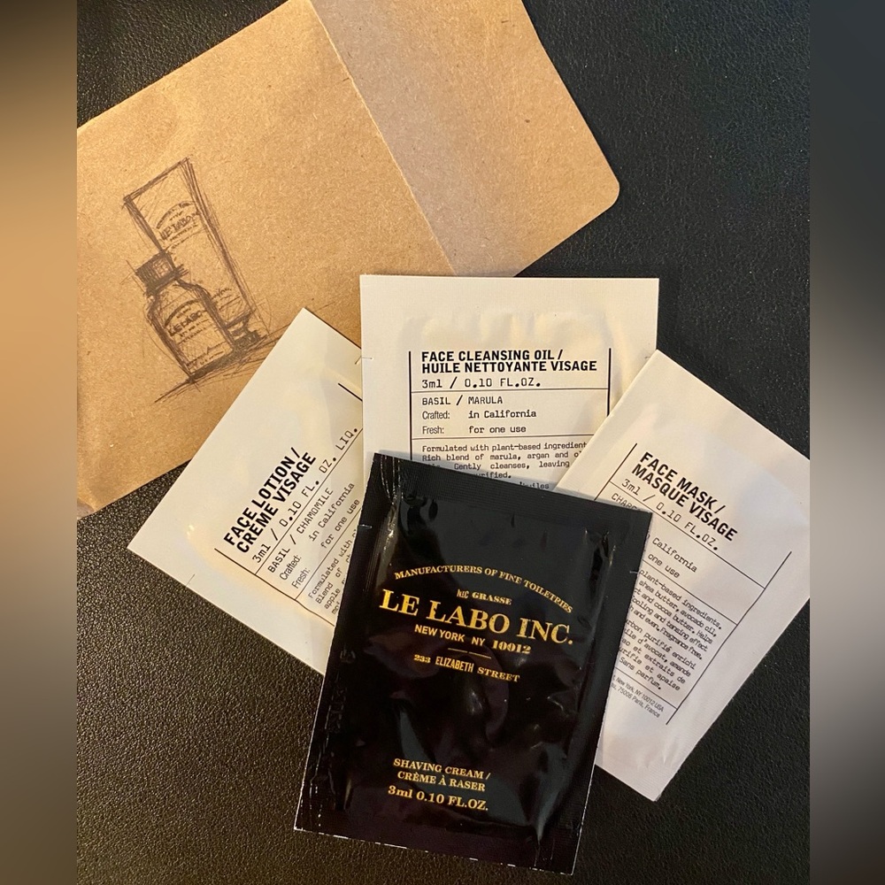 Le Labo 4 Brand New Men's Sample Packs Shaving Cream, Face Lotion, Cleansing Oil